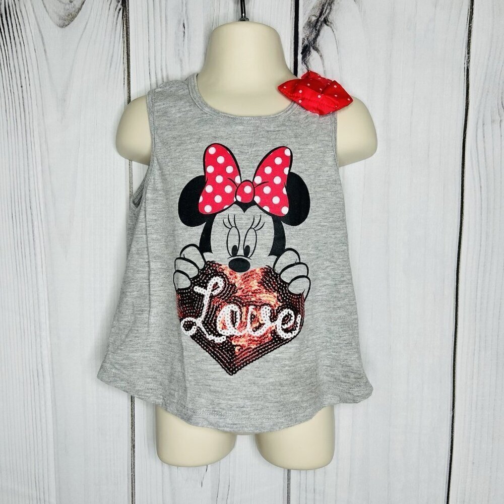 Disney Minnie Girls Tank 6/6X Small Sequined & Bow Gray Tank Top